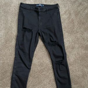 Hollister Black High-Rise Crop Skinny Jeans with Rips Size 11L